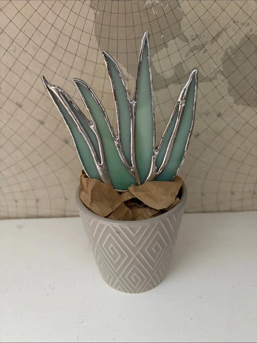 Handmade Stained Glass Agave Plant - Green